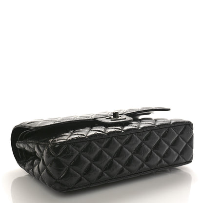 Chanel Shiny Crumpled Calfskin Quilted Medium Double Flap So Black 4 of 9