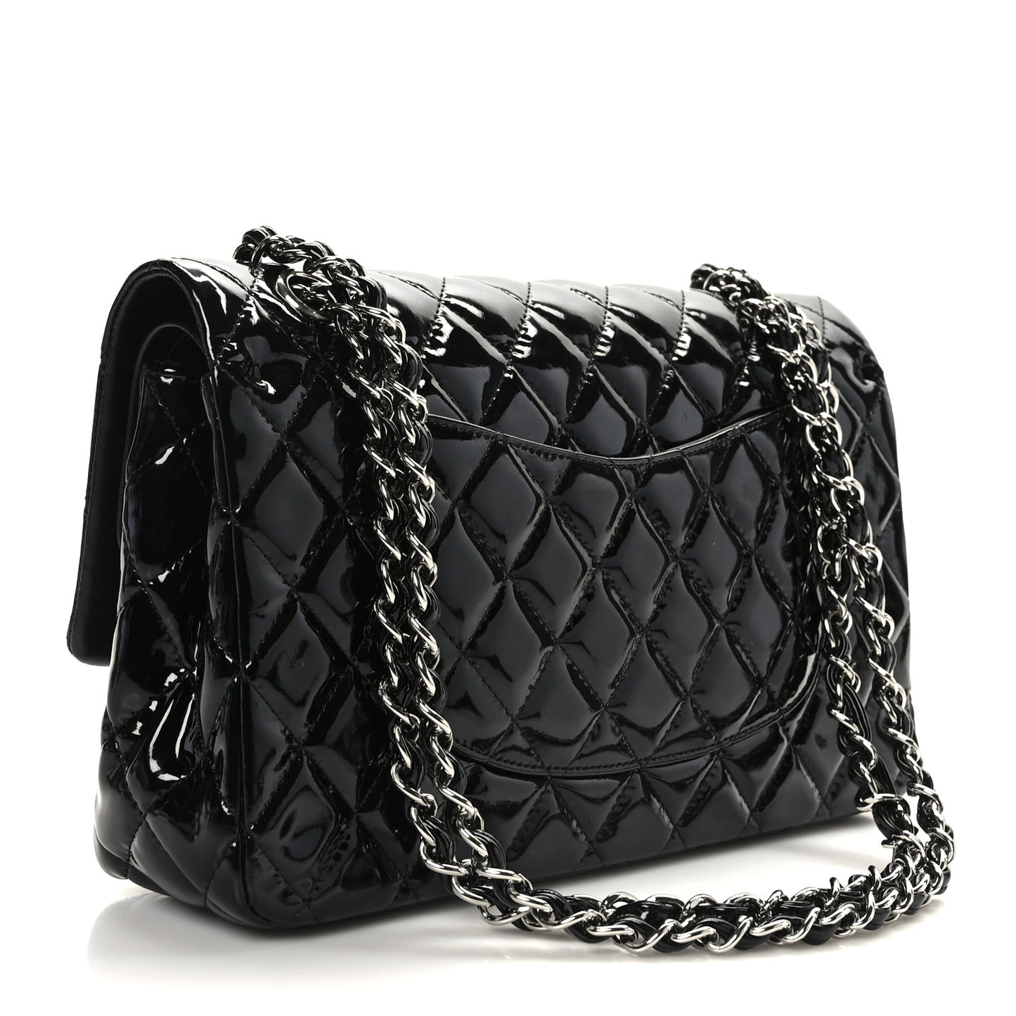 Patent Quilted Medium Double Flap Black