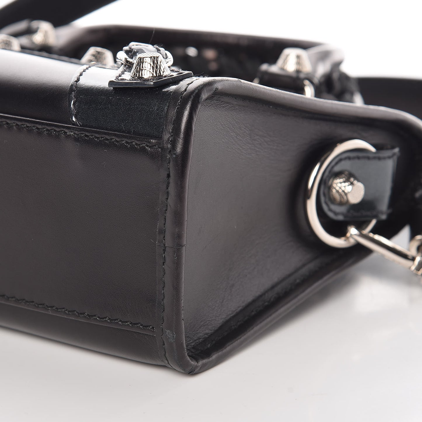 Smooth Calfskin Metallic Patent Giant 12 Silver Hardware Mini City Black Gris