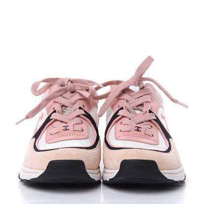 Chanel Nylon Lambskin Suede Calfskin CC Sneakers 36.5 Pink 2 of 8