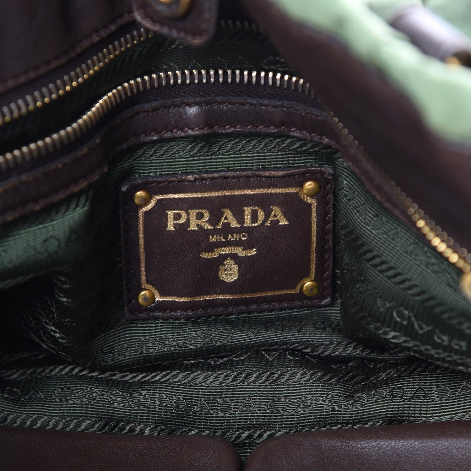 Prada Tessuto Nylon Gaufre Tote Green Brown 6 of 19
