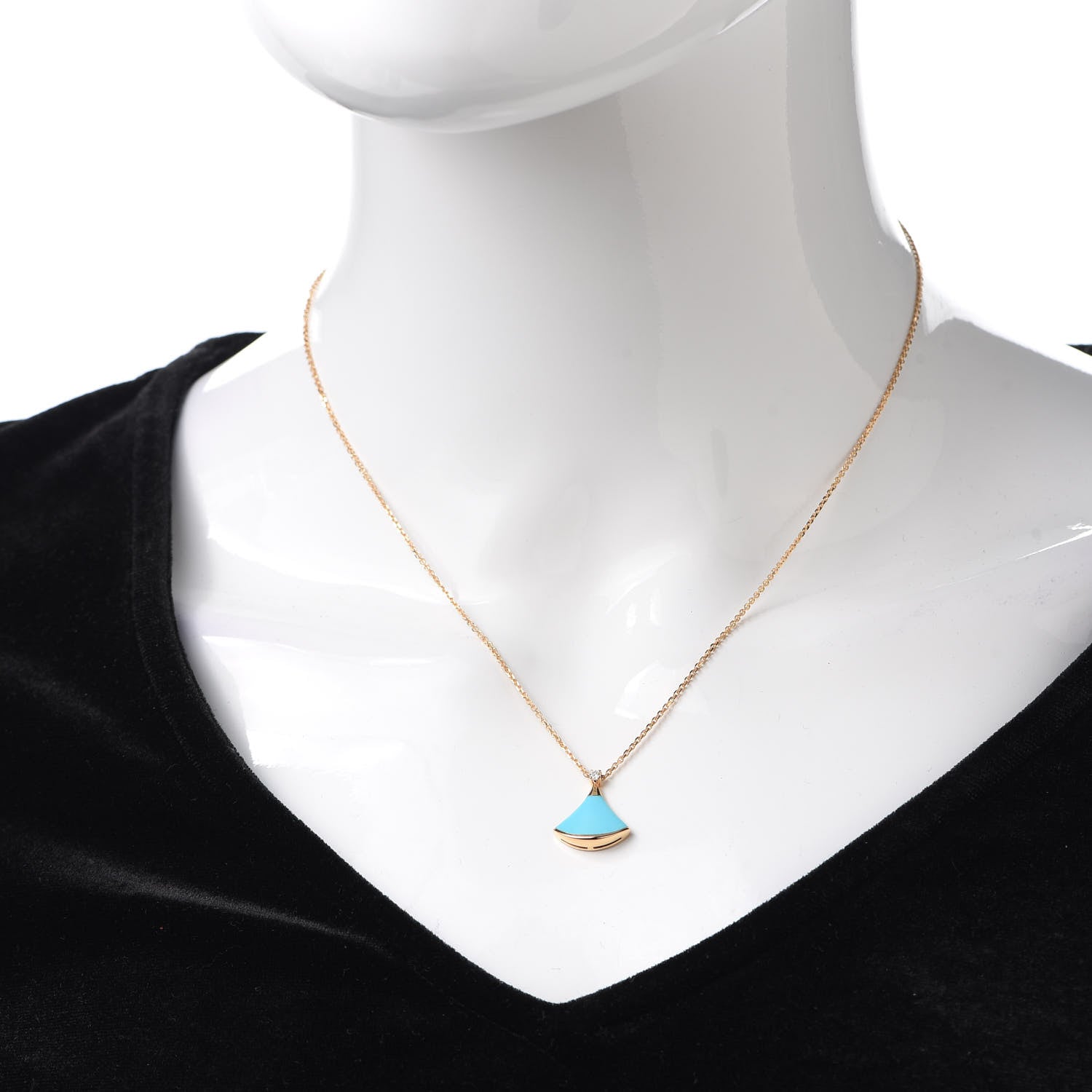 Bulgari 18K Rose Gold Diamond Turquoise Divas' Dream Pendant Necklace 2 of 7