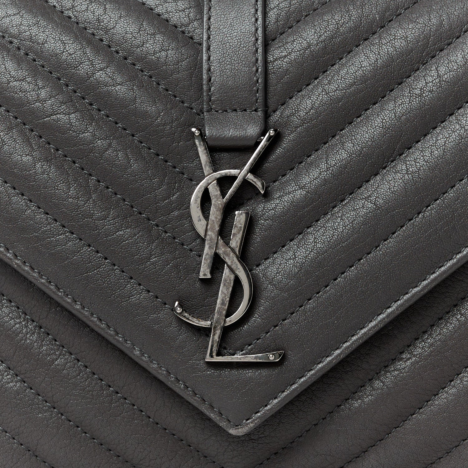 Saint Laurent Sheepskin Matelasse Chevron Monogram Medium College Bag Asphalt 9 of 11