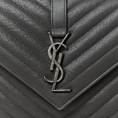 Saint Laurent Sheepskin Matelasse Chevron Monogram Medium College Bag Asphalt 9 of 11