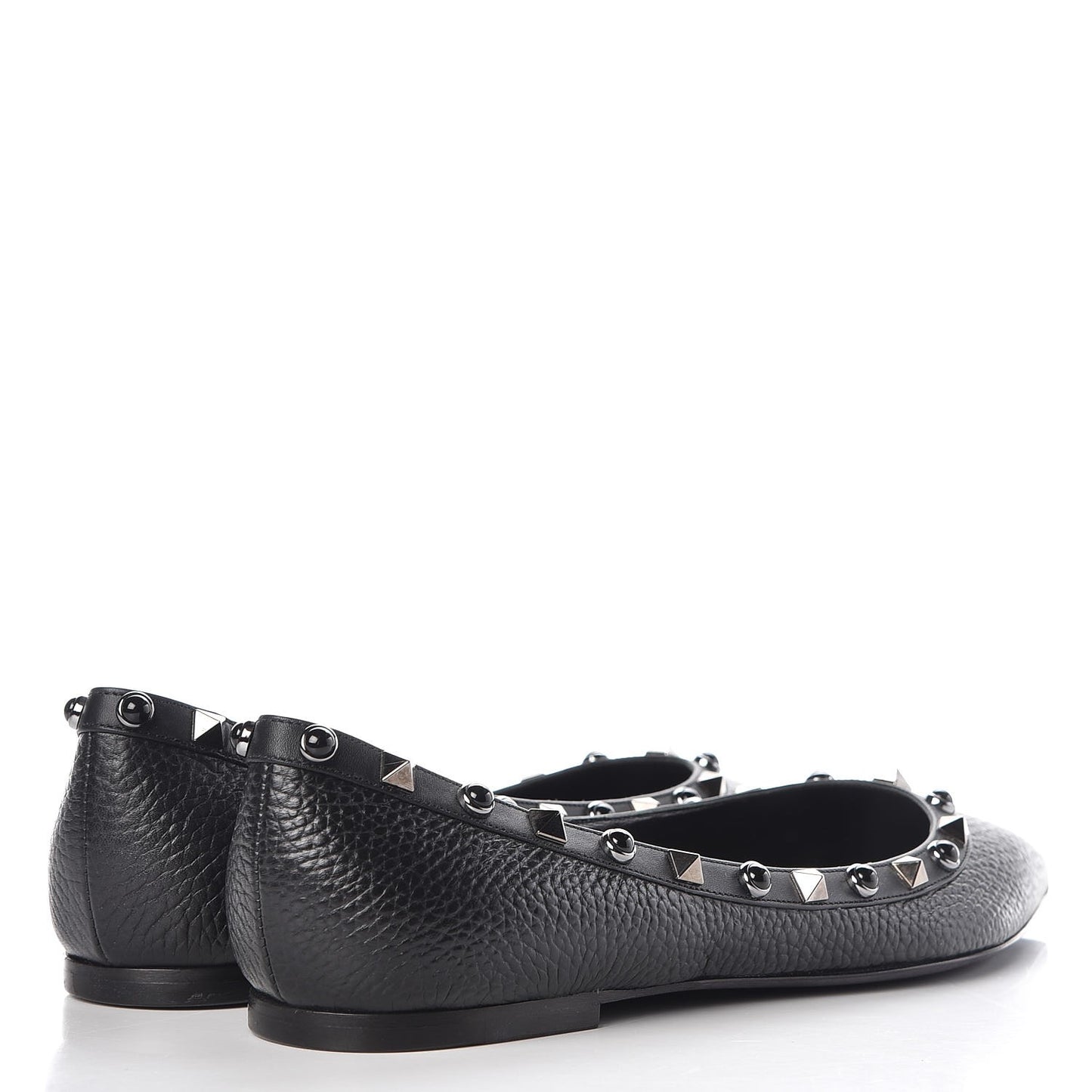 Pebbled Calfskin Onyx Rockstud Rolling Ballerina Flats 39 Black