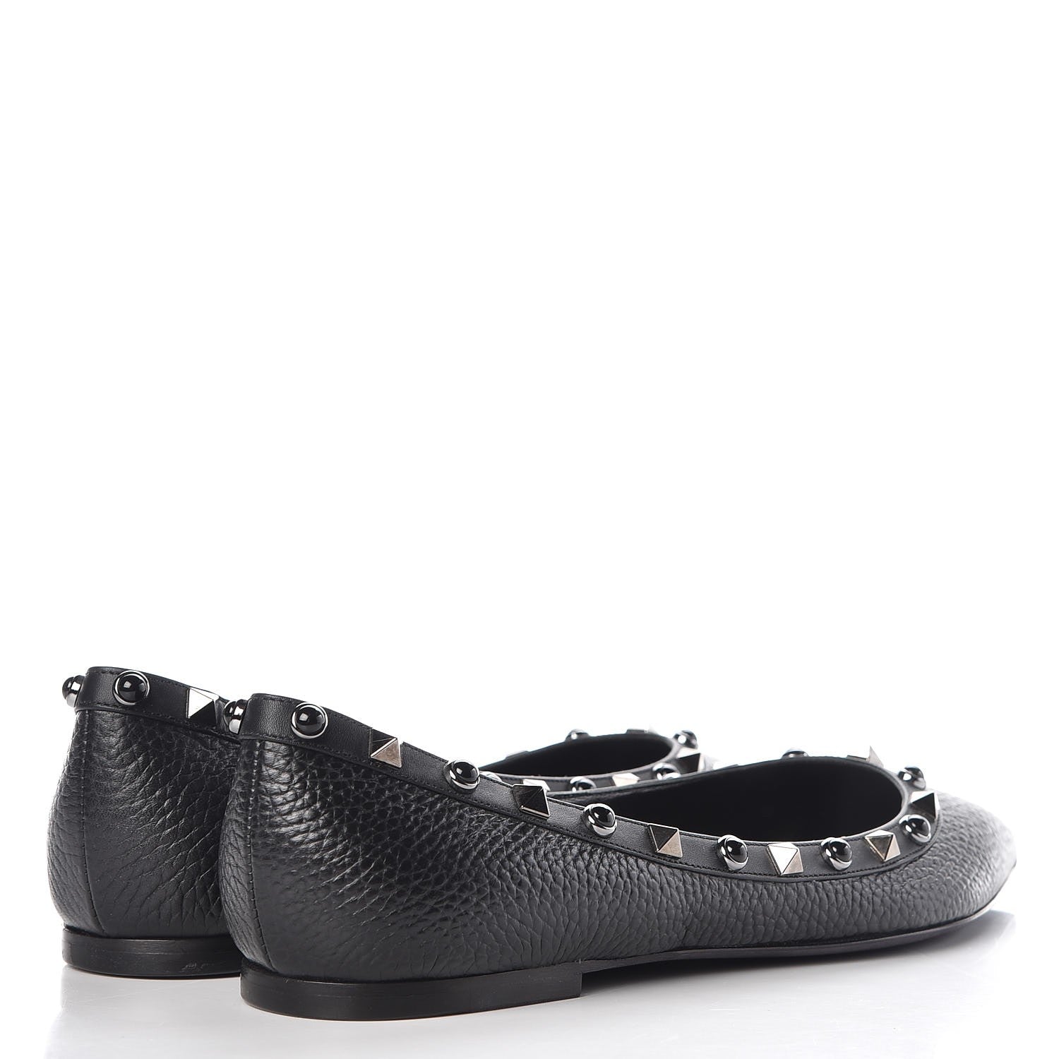Valentino Garavani Pebbled Calfskin Onyx Rockstud Rolling Ballerina Flats 39 Black 3 of 10