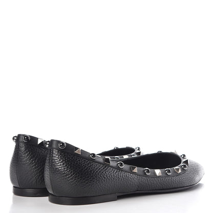 Valentino Garavani Pebbled Calfskin Onyx Rockstud Rolling Ballerina Flats 39 Black 3 of 10