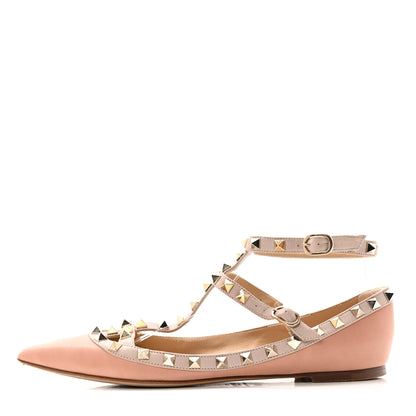 Valentino Garavani Calfskin Nappa Rockstud Cage Ballerina Flats 38 Grey Pink Poudre 1 of 15