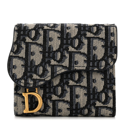 Christian Dior Oblique Saddle Lotus Wallet Blue 1 of 9