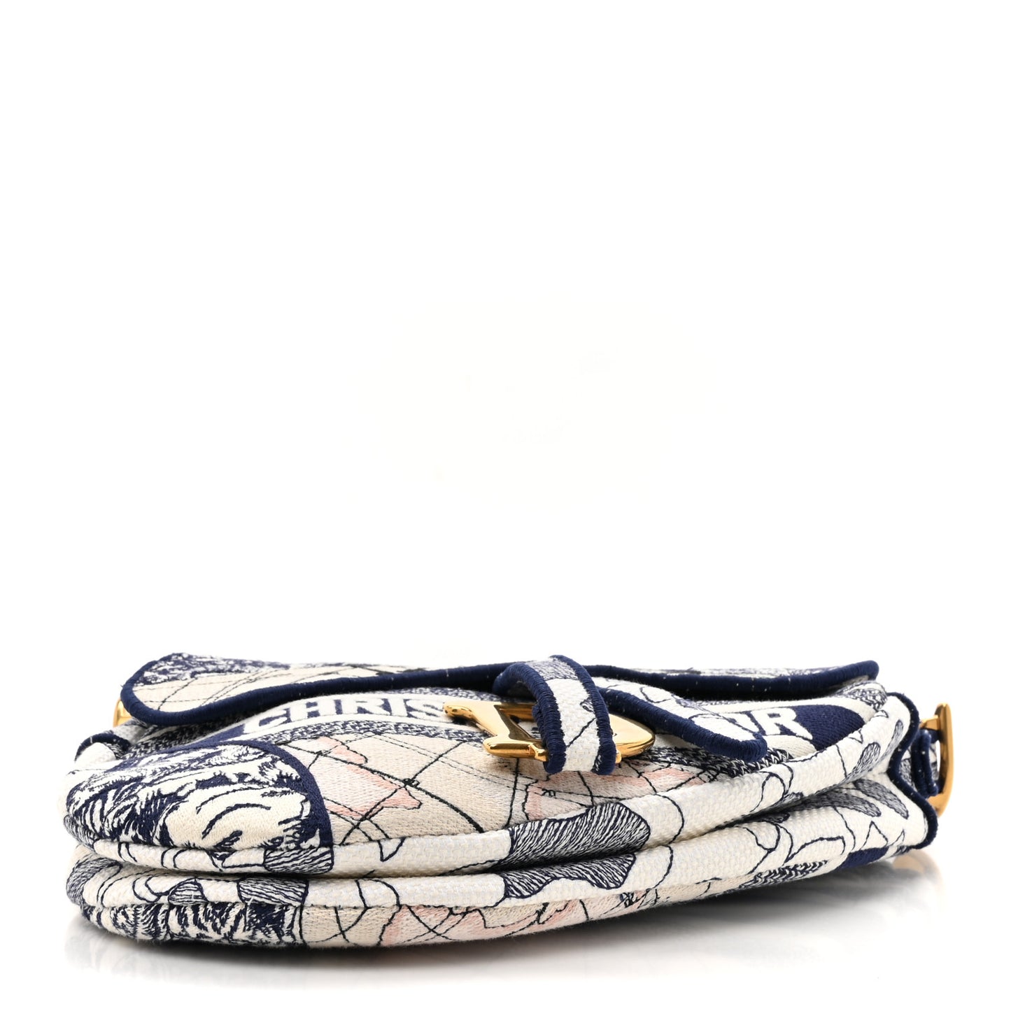 Canvas Embroidered Around the World Saddle Bag Blue