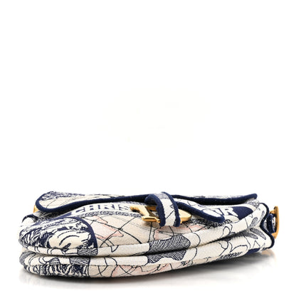 Christian Dior Canvas Embroidered Around the World Saddle Bag Blue 4 of 11