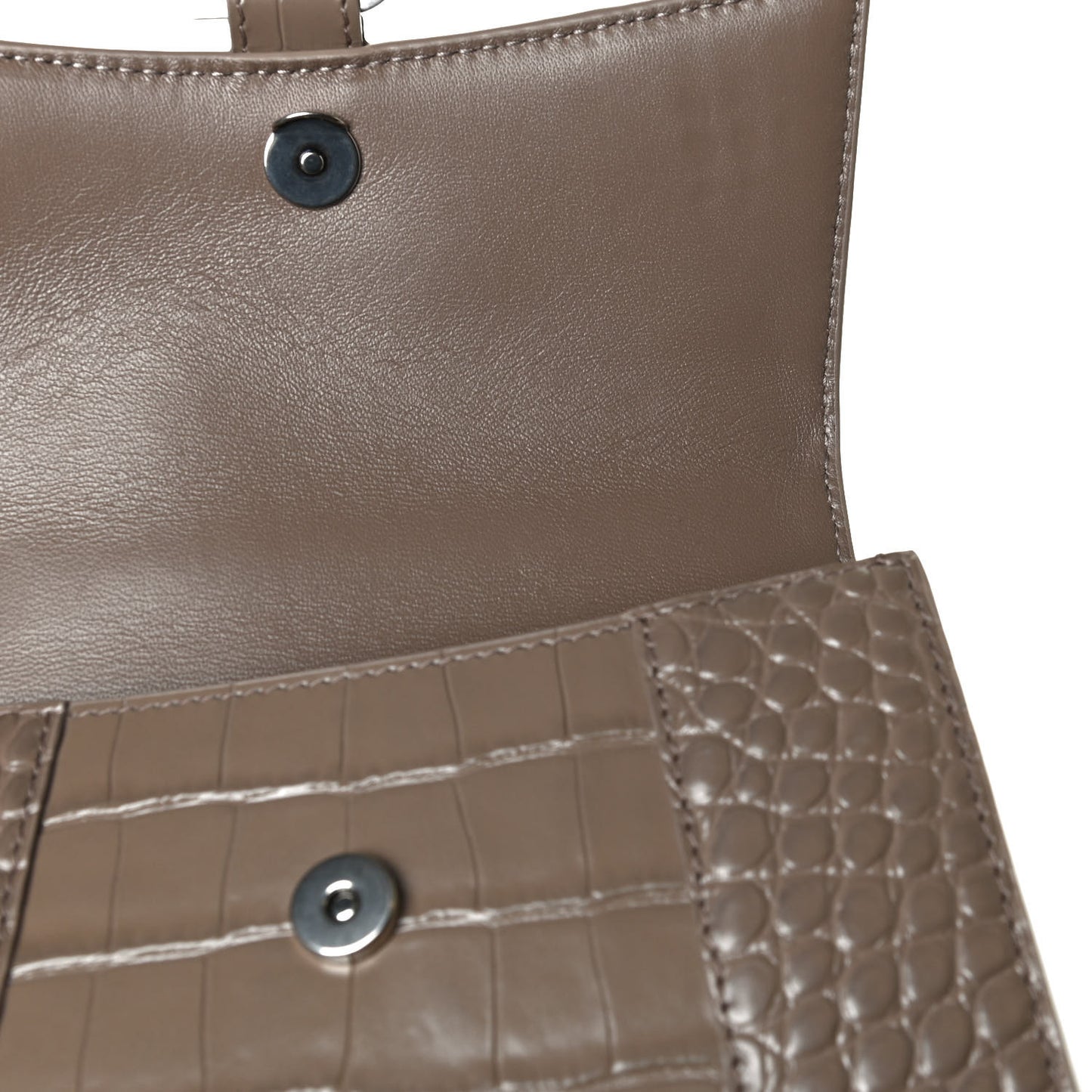 Shiny Calfskin Crocodile Embossed Hourglass Top Handle Bag XS Mink Grey