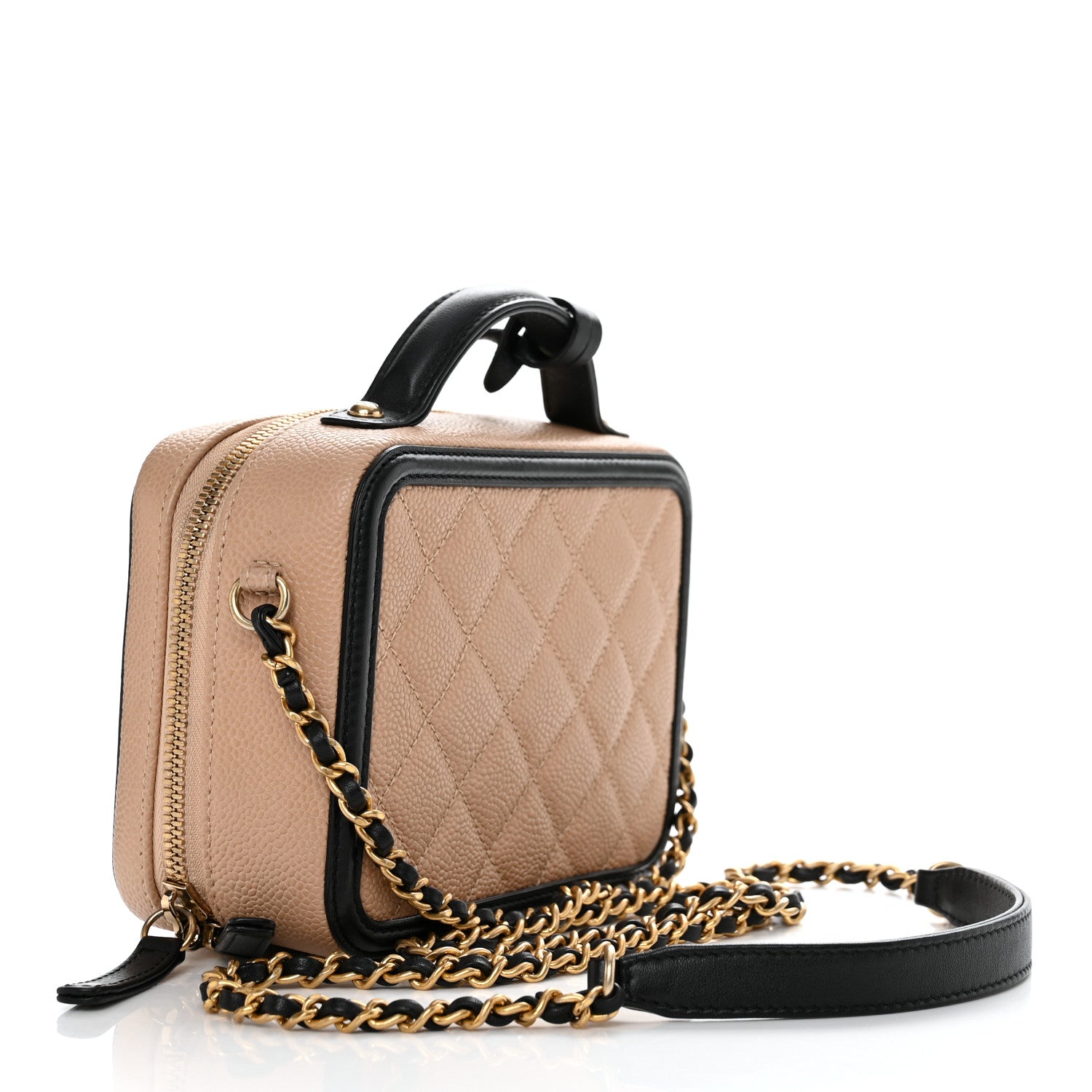 Chanel Caviar Quilted Small CC Filigree Vanity Case Beige Black 3 of 11