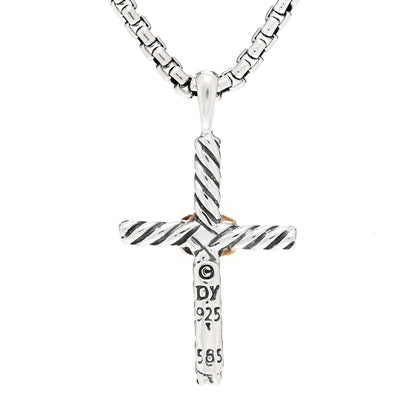 David Yurman Sterling Silver 14K Yellow Gold Petite X Cross Pendant Necklace 4 of 5