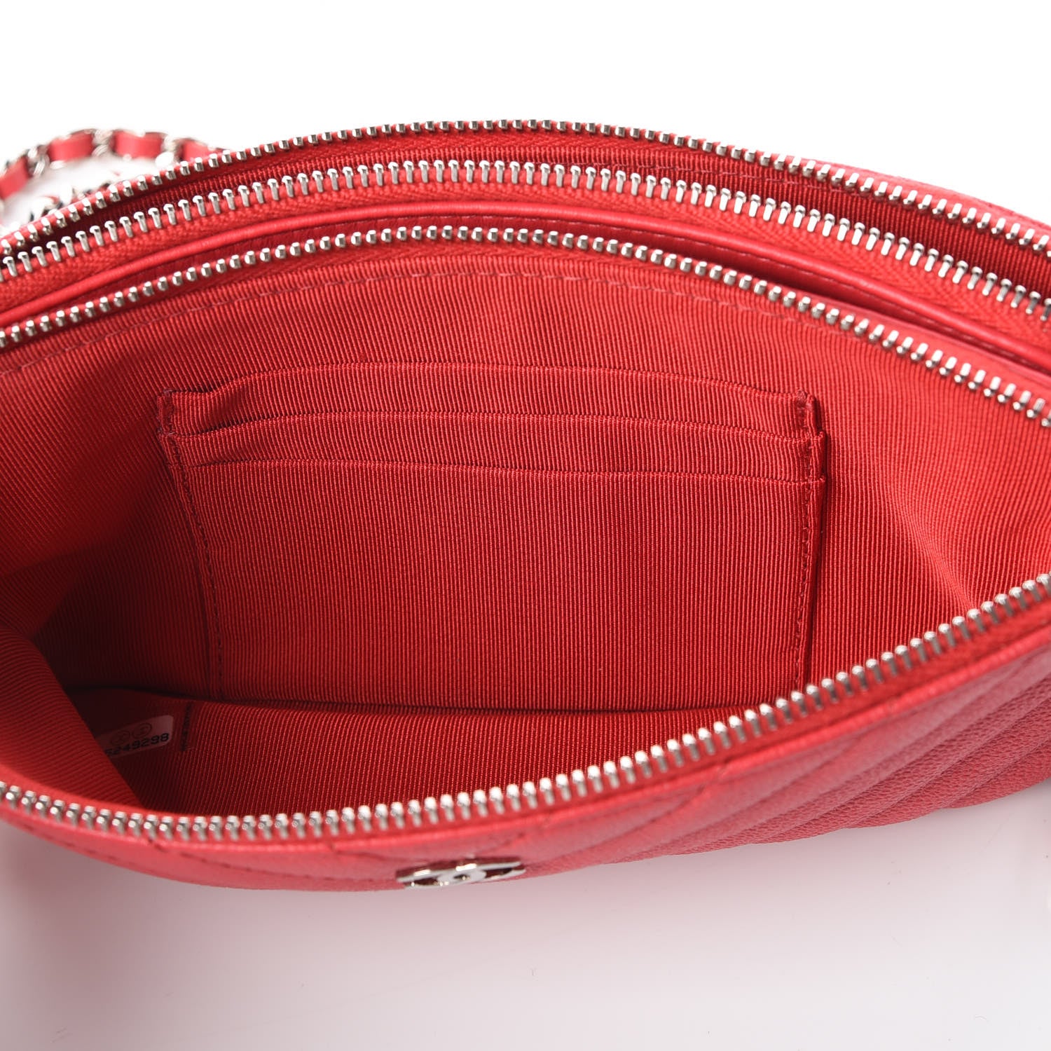 Chanel Caviar Chevron Quilted Small Clutch With Chain Light Red 9 of 12