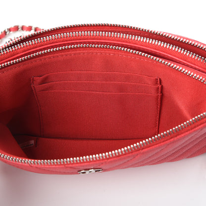 Chanel Caviar Chevron Quilted Small Clutch With Chain Light Red 9 of 12