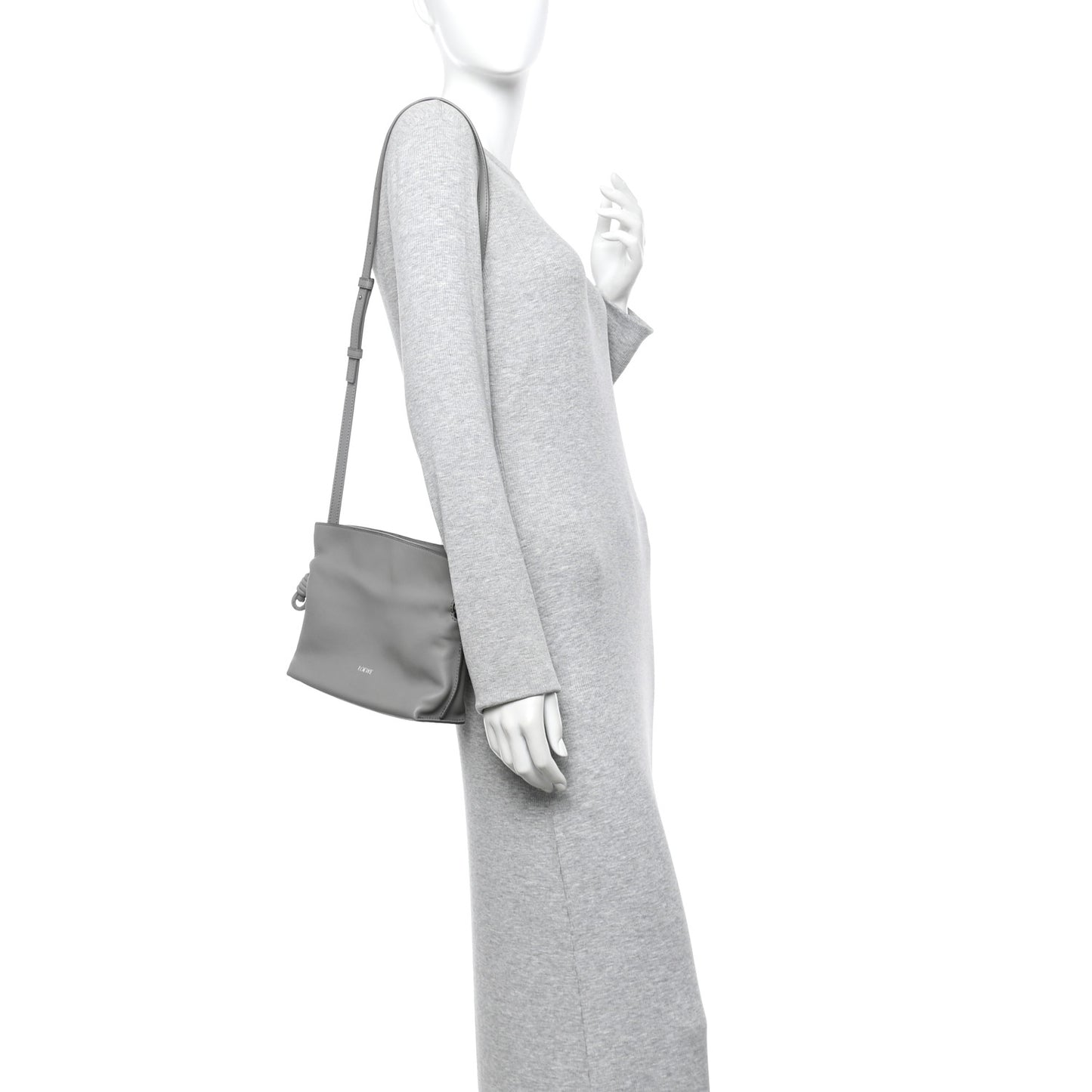 Calfskin Mini Flamenco Knot Clutch Pearl Grey