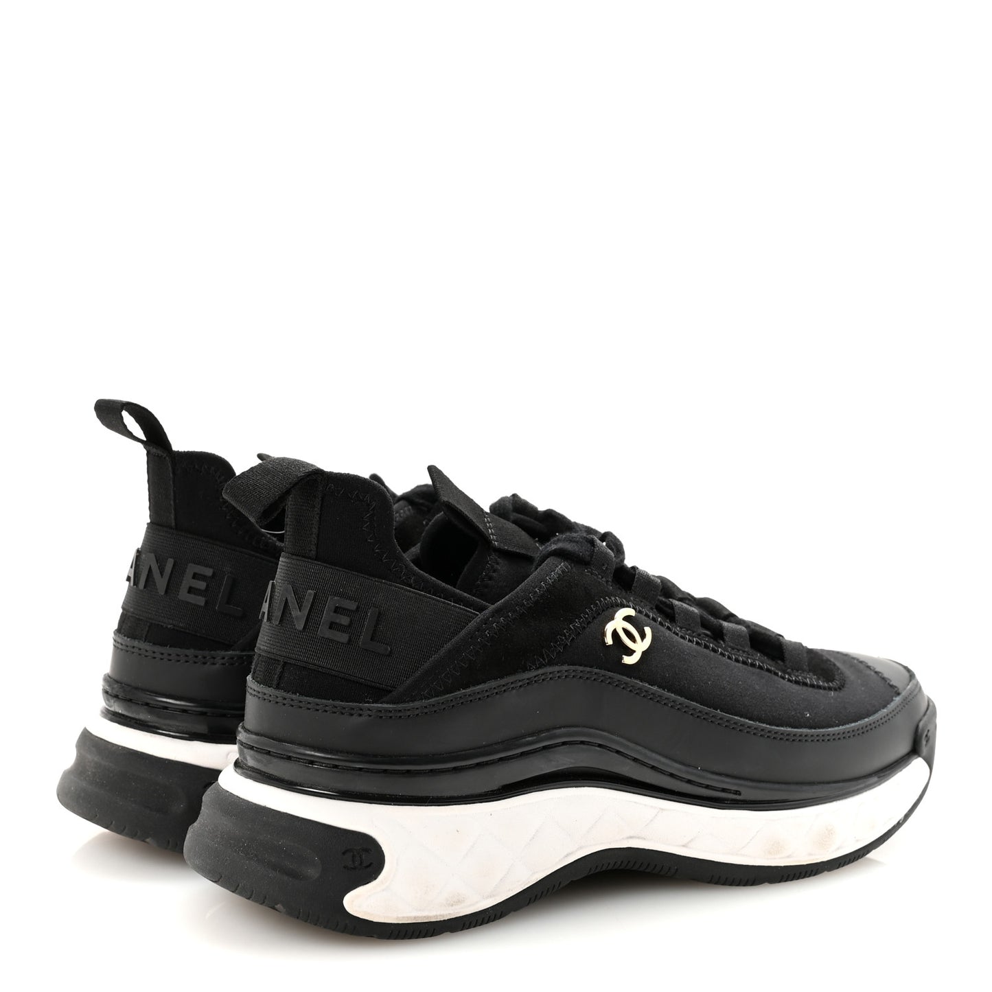 Velvet Calfskin Mixed Fibers CC Sneakers 37 Black