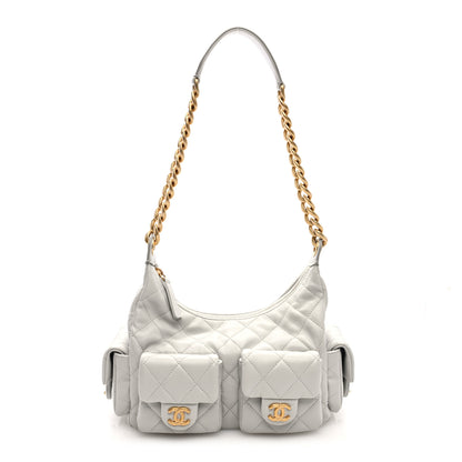 Chanel Shiny Lambskin Quilted Large Trendy Pockets Hobo Light Grey 1 of 10