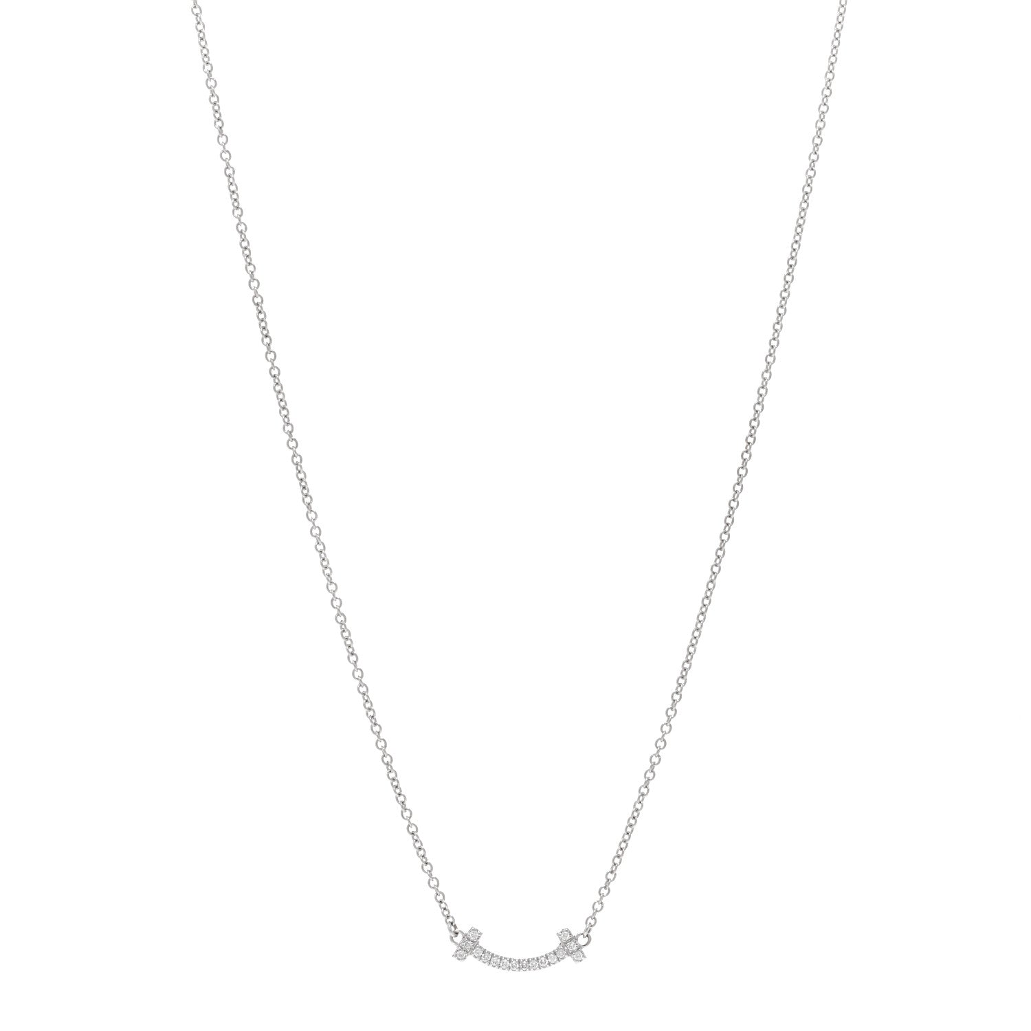 Tiffany 18K White Gold Diamond Mini T Smile Pendant Necklace 1 of 5