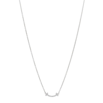 Tiffany 18K White Gold Diamond Mini T Smile Pendant Necklace 1 of 5
