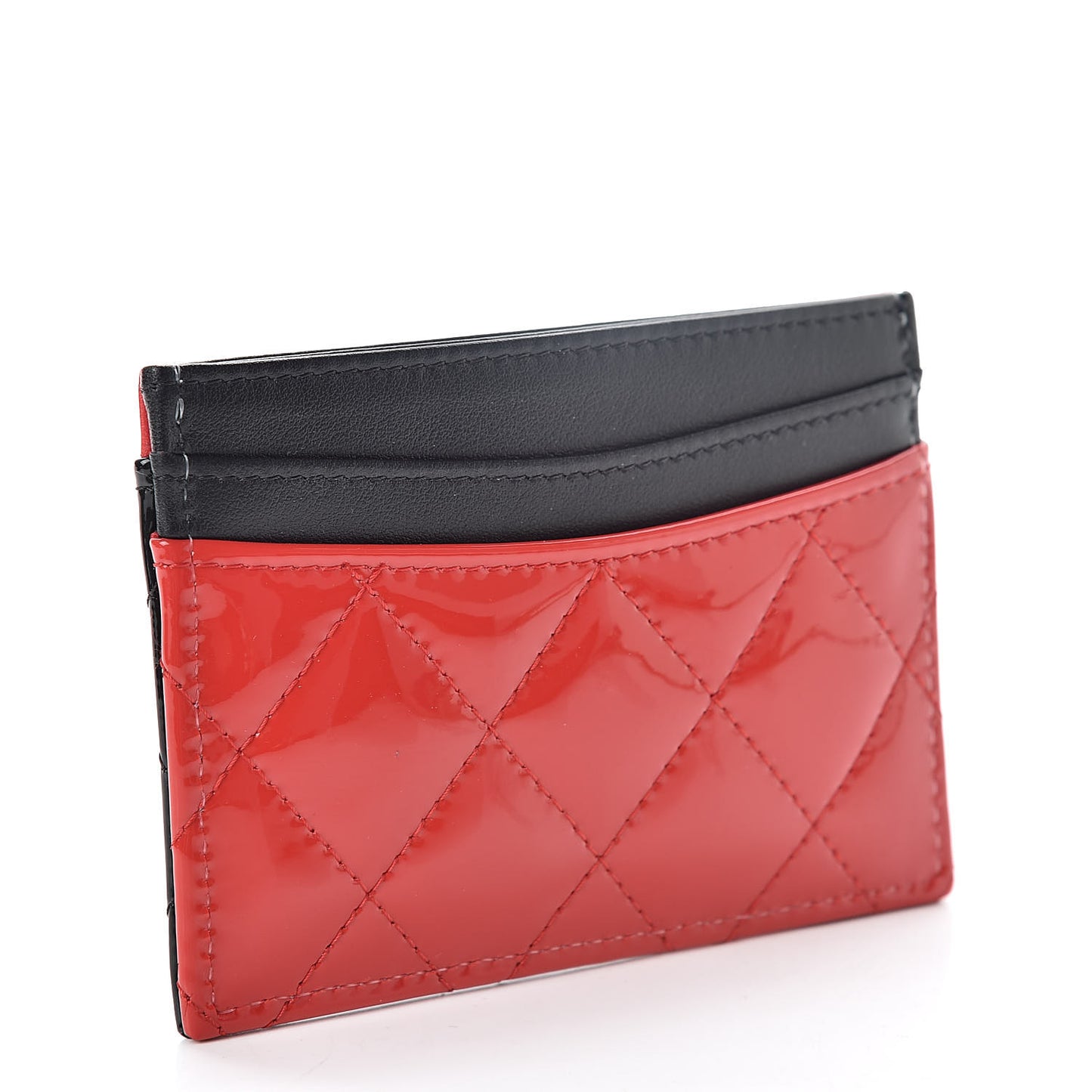 Patent Quilted Bi-Color Card Holder Black Red