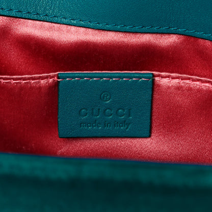 Gucci Velvet Matelasse Embroidered Mini GG Marmont Shoulder Bag Pavone Cyan 6 of 13