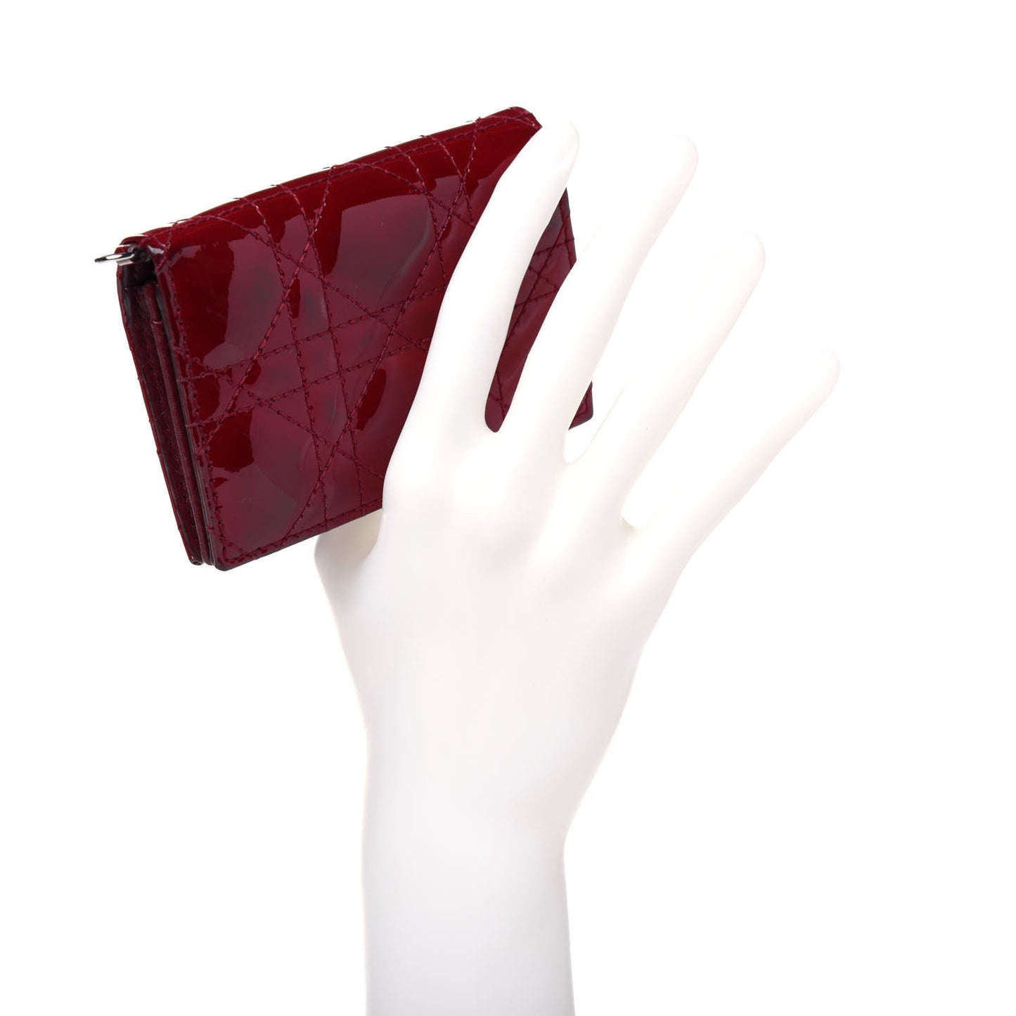 Patent Cannage Small Lady Dior Flap Card Holder Scarlet