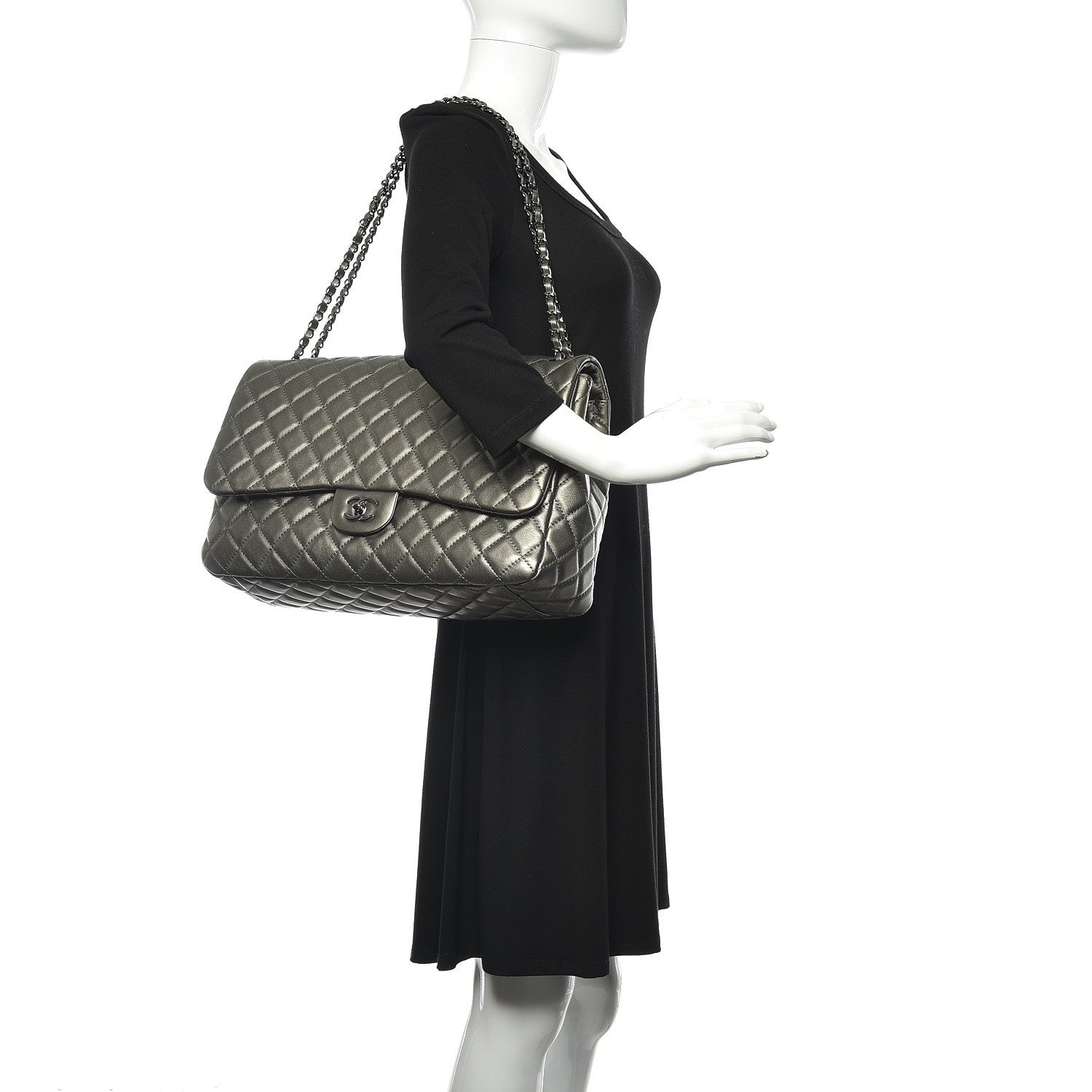 Chanel Metallic Calfskin Quilted Small XXL Travel Flap Bag Dark Silver 2 of 10