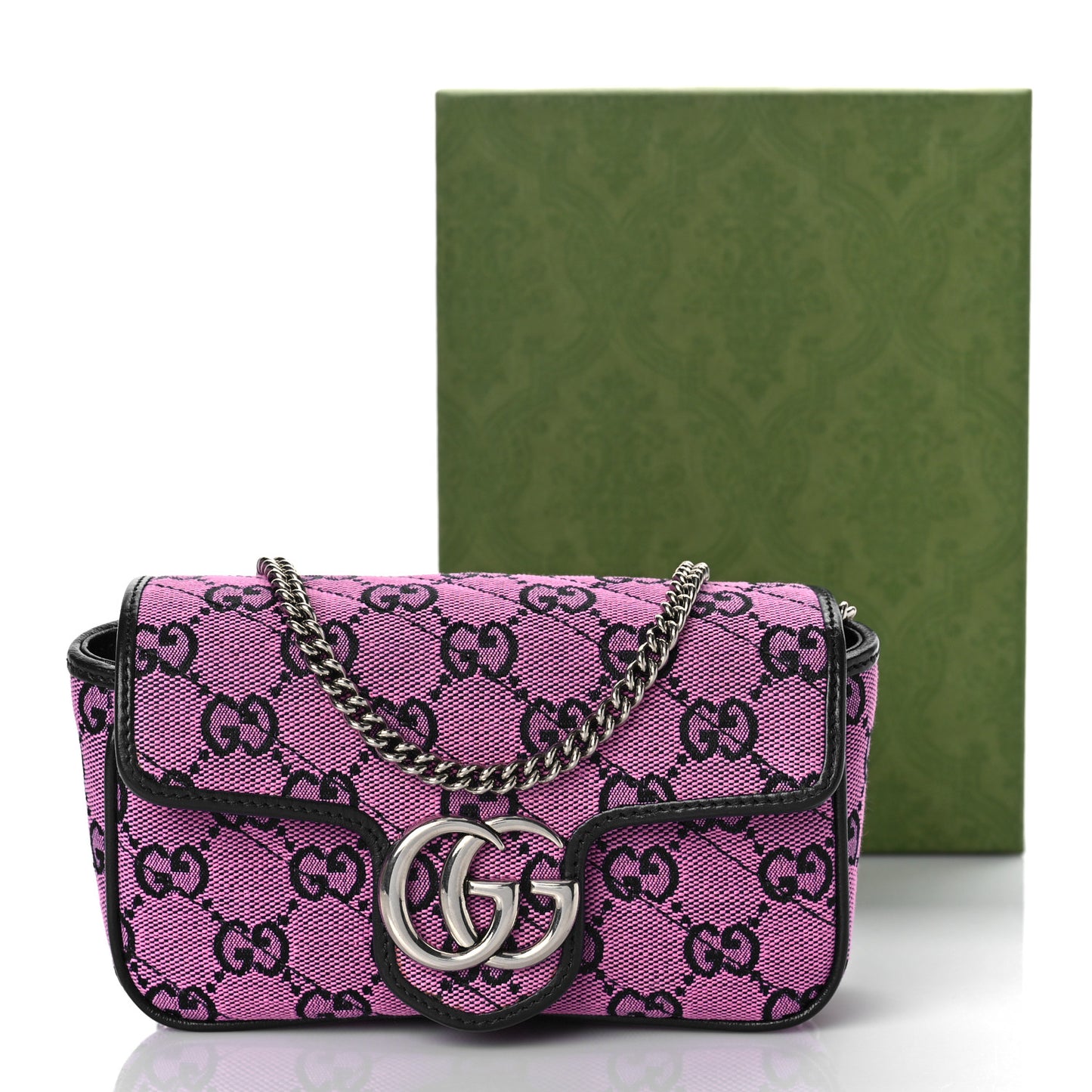 Monogram Multicolor Matelasse Diagonal Super Mini GG Marmont Shoulder Bag Pink Blue