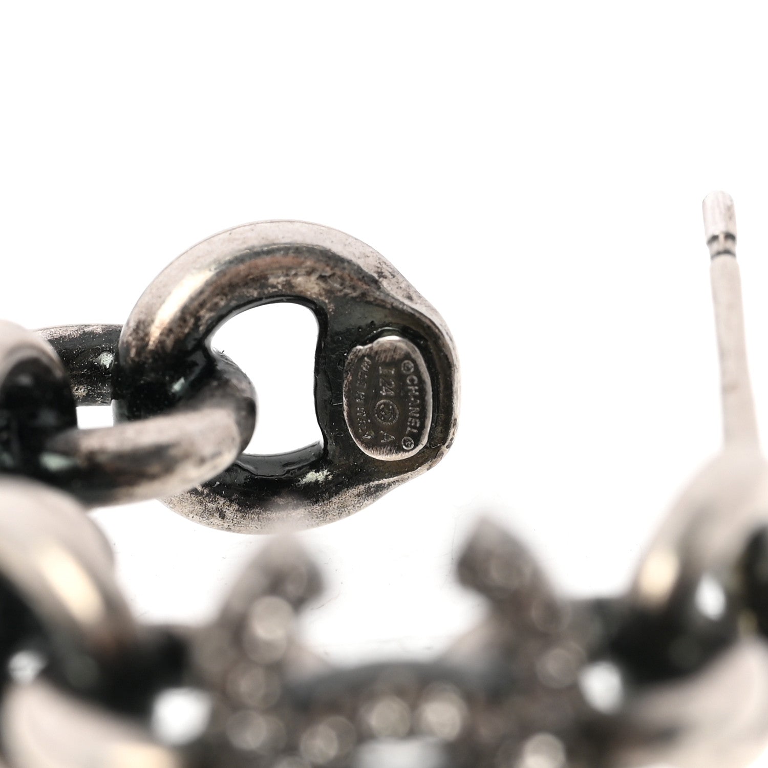 Chanel Crystal CC Chain Hoop Earrings Silver 4 of 5