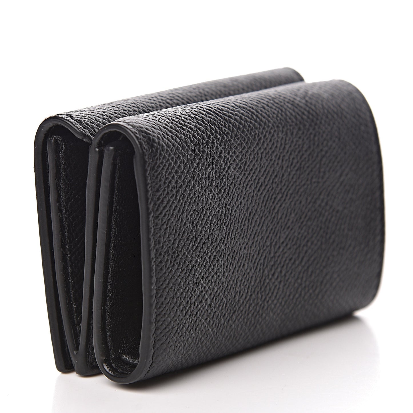 Signature Grained Calfskin Logo Mini Ville Wallet Black