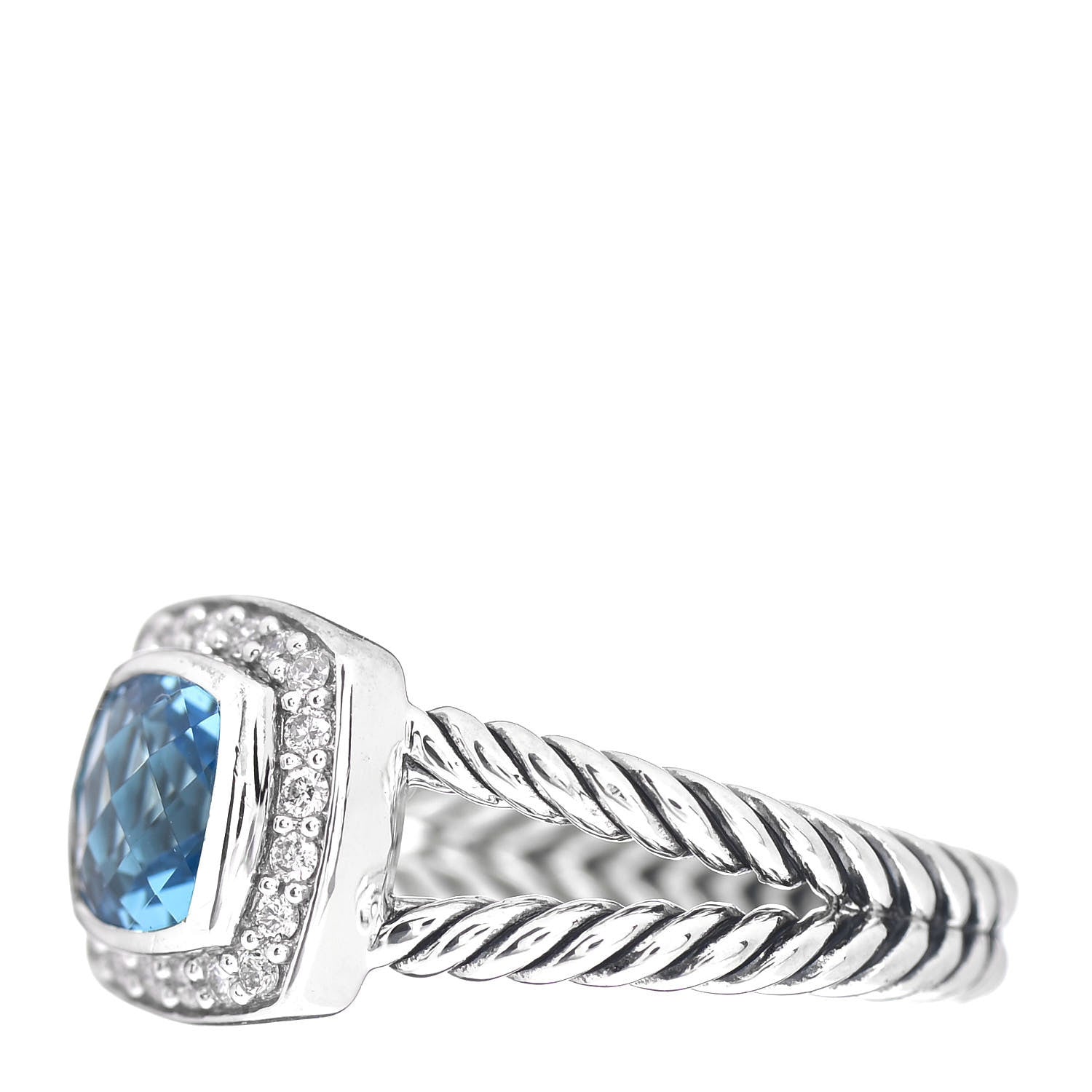 David Yurman Sterling Silver Diamond Blue Topaz 7mm Petite Albion Ring 54 7 3 of 5