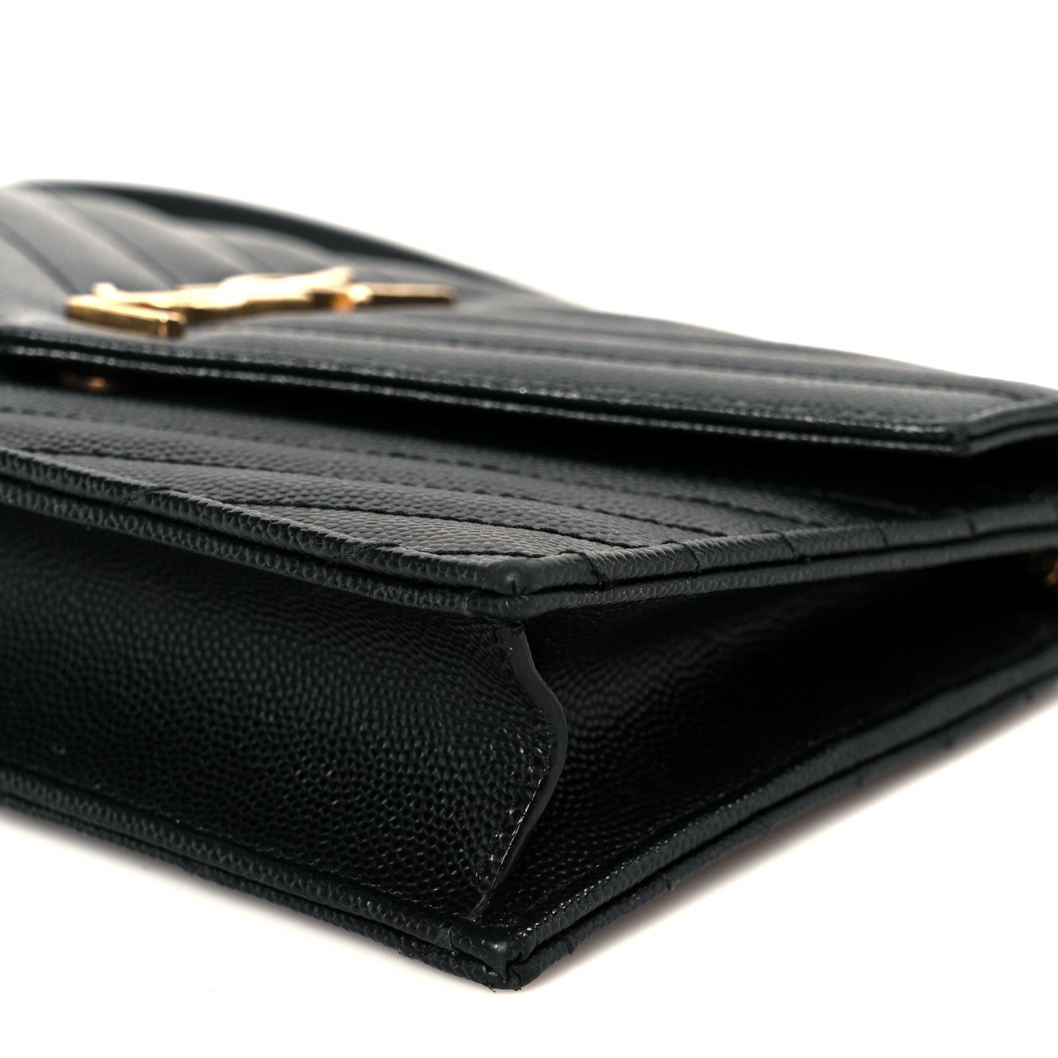 Saint Laurent Grain De Poudre Matelasse Chevron Monogram Envelope Chain Wallet Black 9 of 10