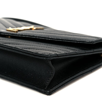 Saint Laurent Grain De Poudre Matelasse Chevron Monogram Envelope Chain Wallet Black 9 of 10