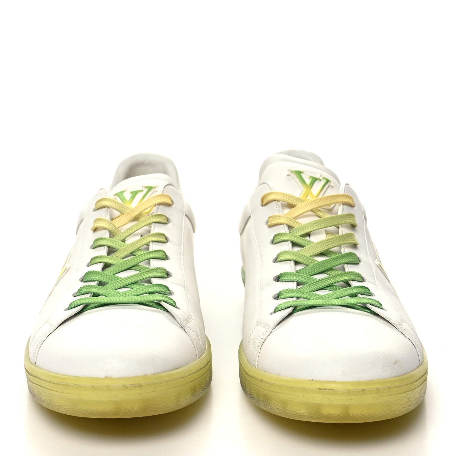 Louis Vuitton Calfskin Mens Luxembourg Samothrace Sneakers 10 White Yellow Green 2 of 10