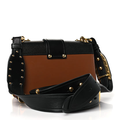 Prada City Calfskin Saffiano Cahier Bag Caramel Black 3 of 8