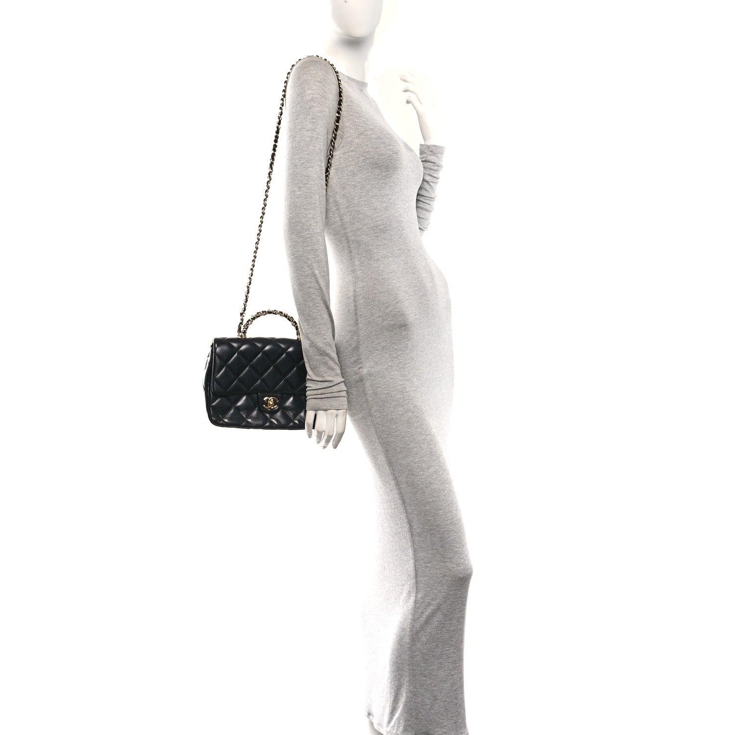Chanel Shiny Lambskin Quilted Twisted Links Top Handle Flap Black 2 of 10