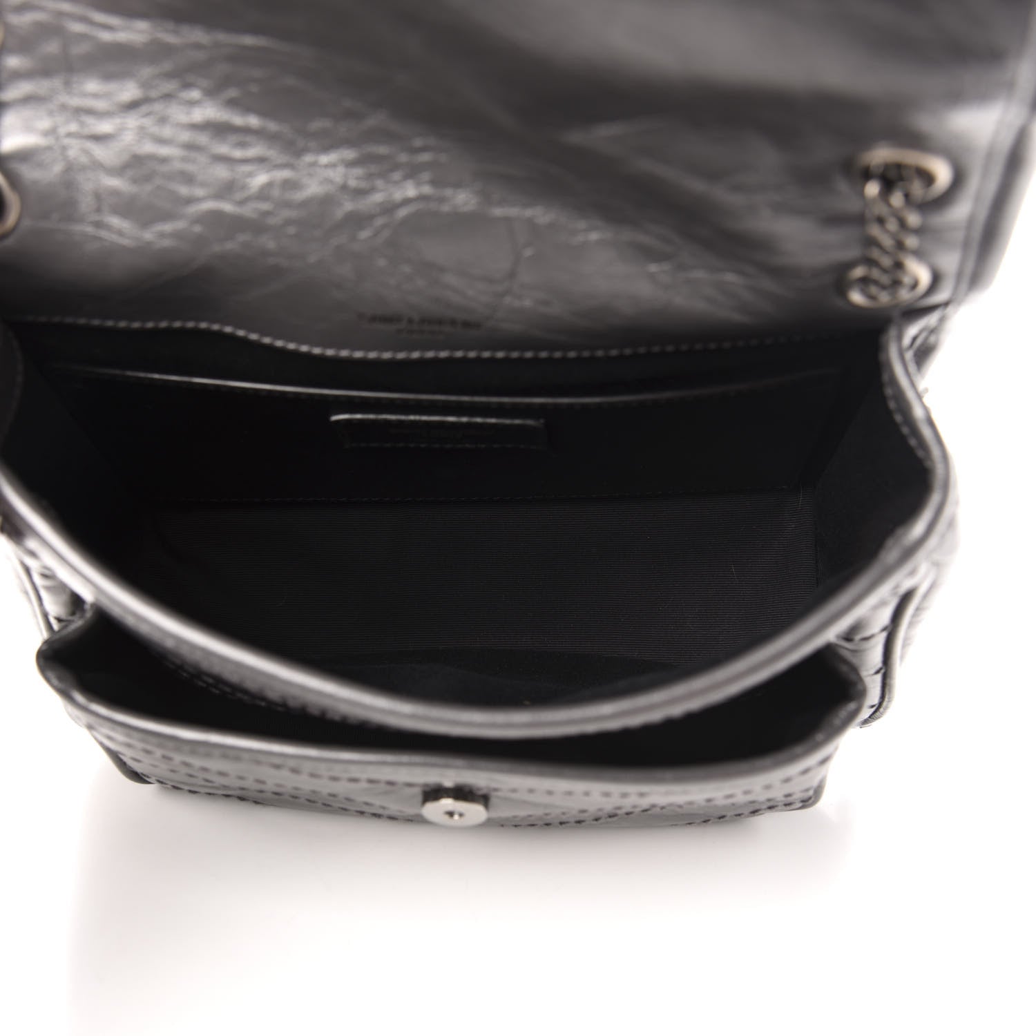 Saint Laurent Crinkled Calfskin Matelasse Monogram Baby Niki Chain Satchel Storm 5 of 12