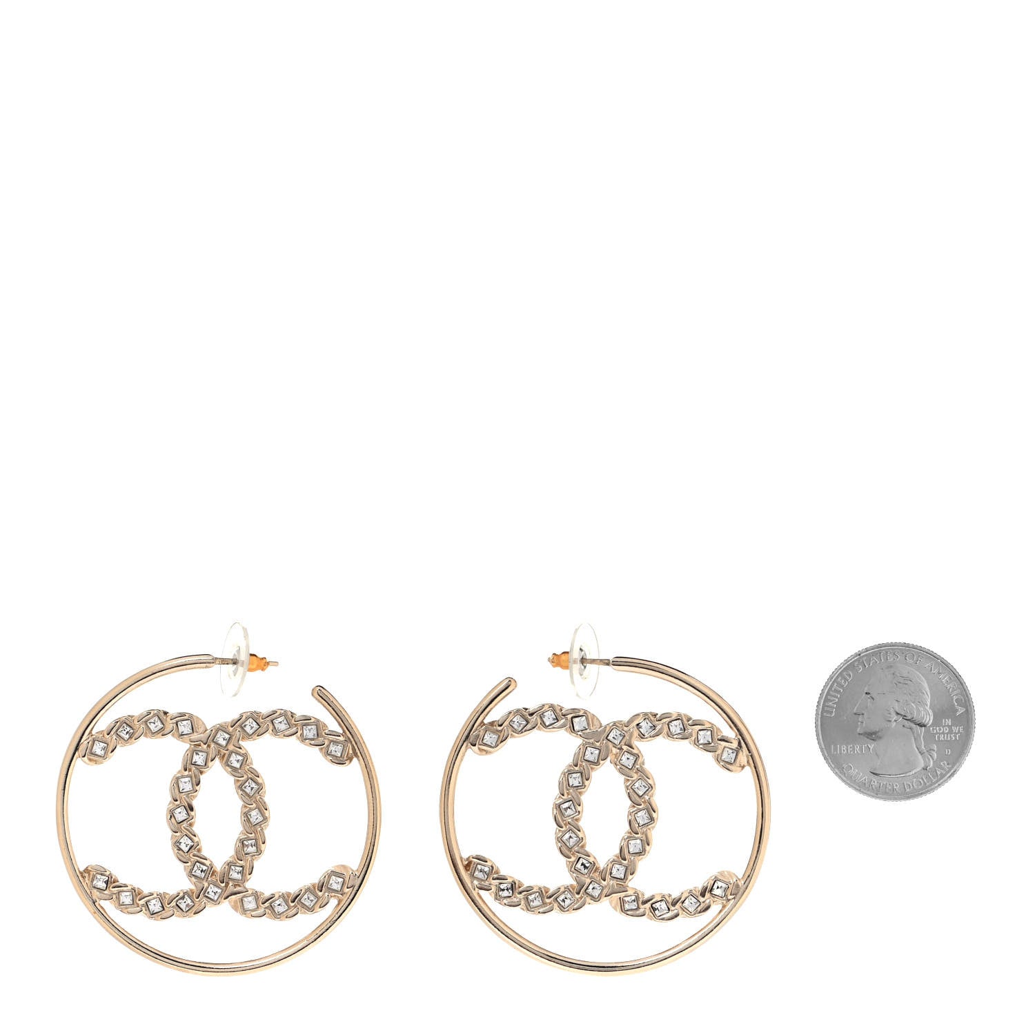 Chanel Crystal High Society CC Hoop Earrings Gold 3 of 9
