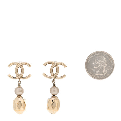 Chanel Metal Bead Pearl CC Drop Earrings Golden Pearly White 2 of 9