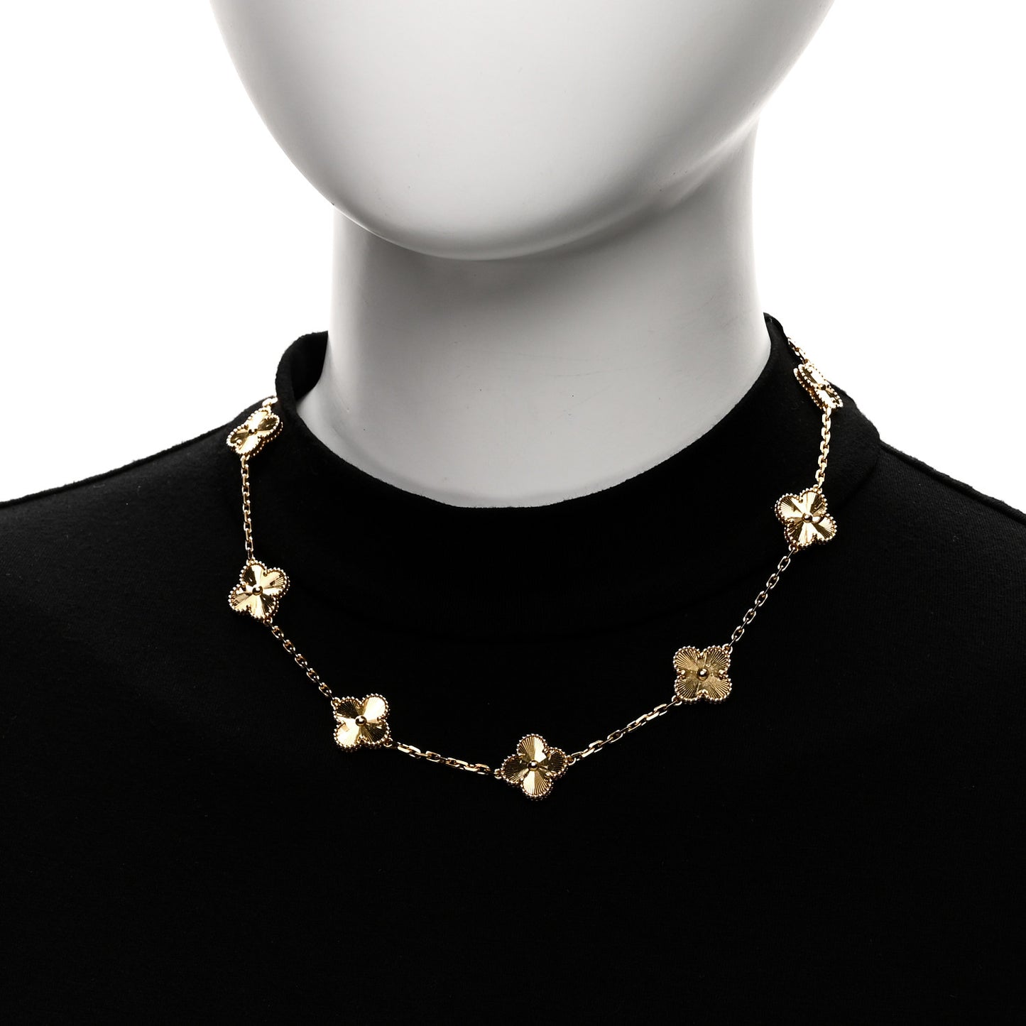 18K Yellow Gold 10 Motifs Guilloche Vintage Alhambra Necklace