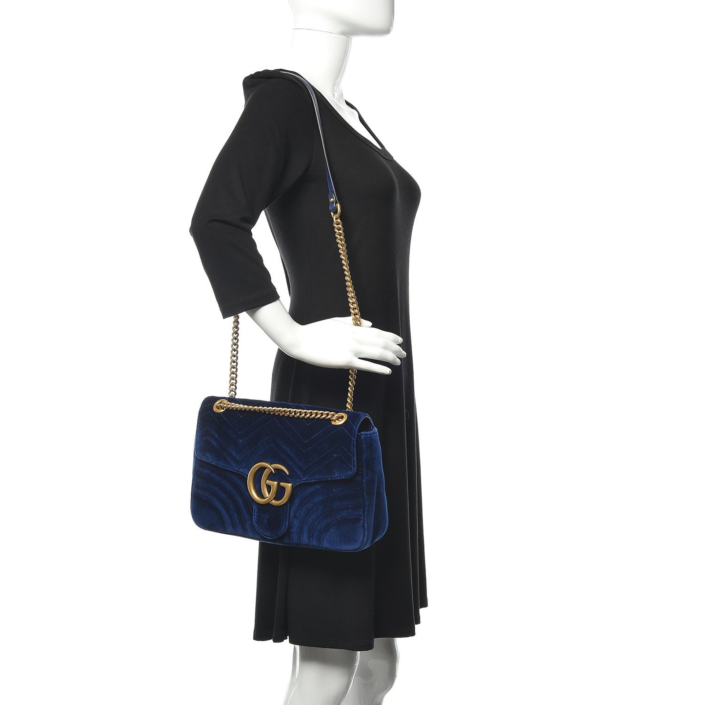 Velvet Matelasse Medium GG Marmont Shoulder Bag Cobalt Blue