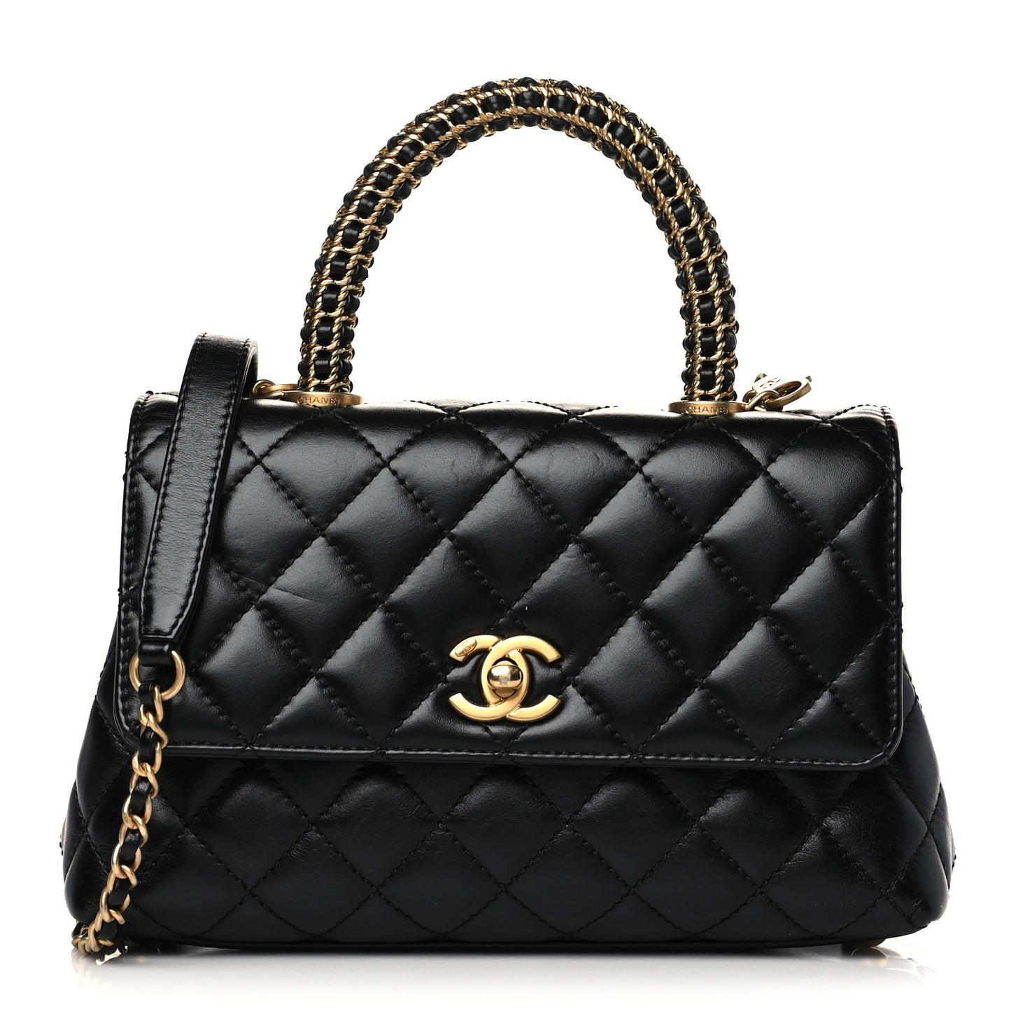 Calfskin Quilted Mini Coco Handle Flap Black