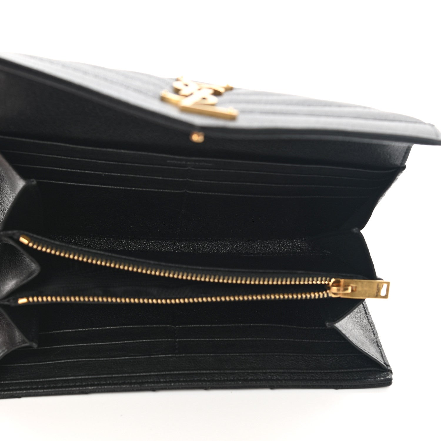 Saint Laurent Grain De Poudre Matelasse Chevron Monogram Flap Wallet Black 5 of 10