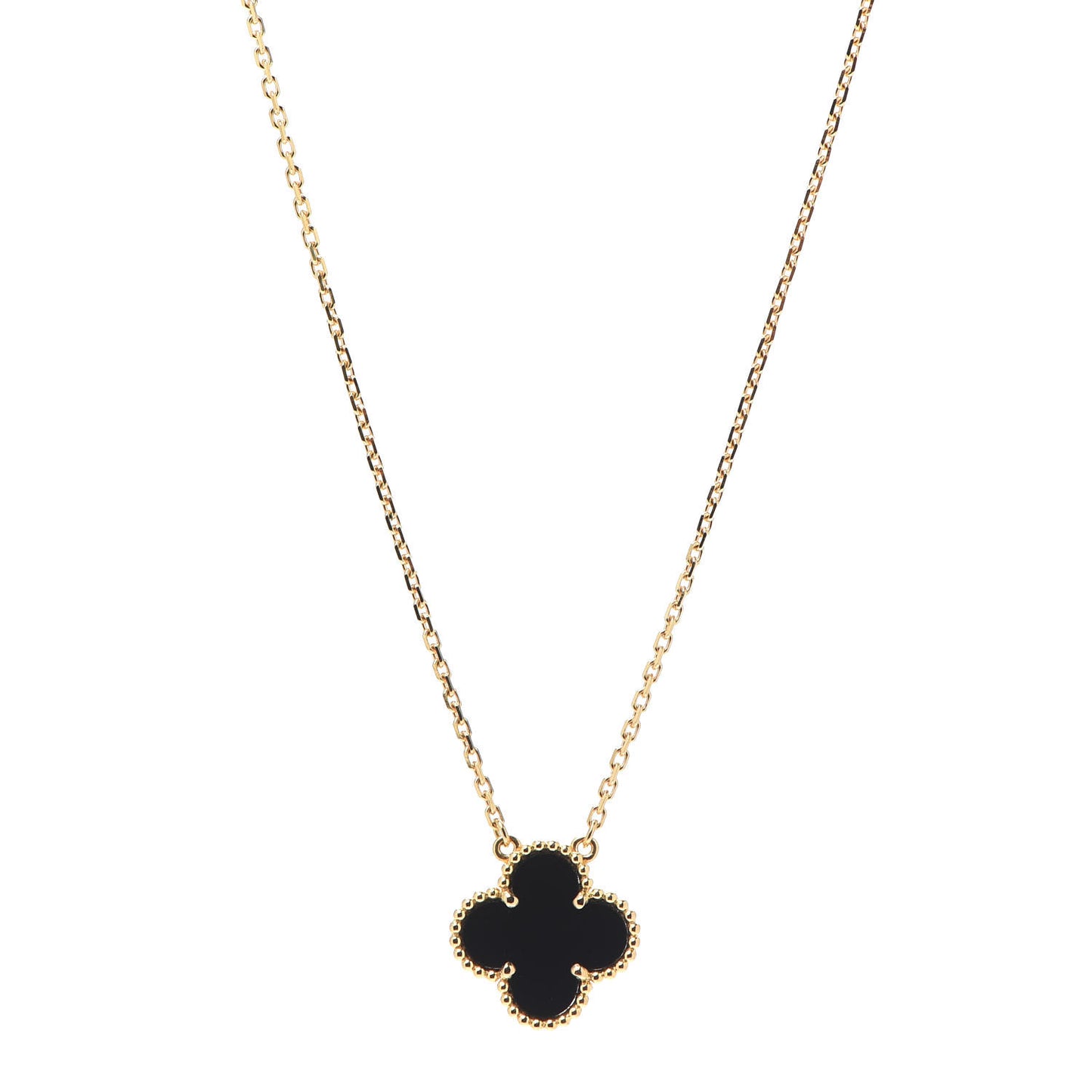 18K Yellow Gold Black Onyx Vintage Alhambra Pendant Necklace