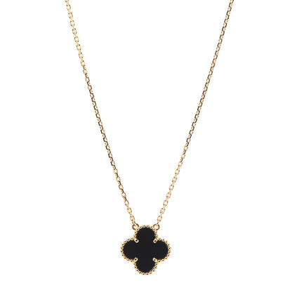 Van Cleef & Arpels 18K Yellow Gold Black Onyx Vintage Alhambra Pendant Necklace 1 of 6