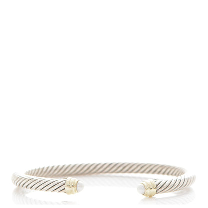 David Yurman Sterling Silver 14K Yellow Gold Pearl 5mm Cable Classics Petite Color Bracelet 1 of 4