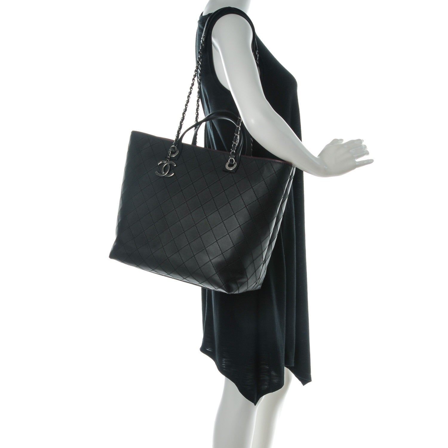 Chanel Calfskin Stitched Large Shopping Tote Black 2 of 7