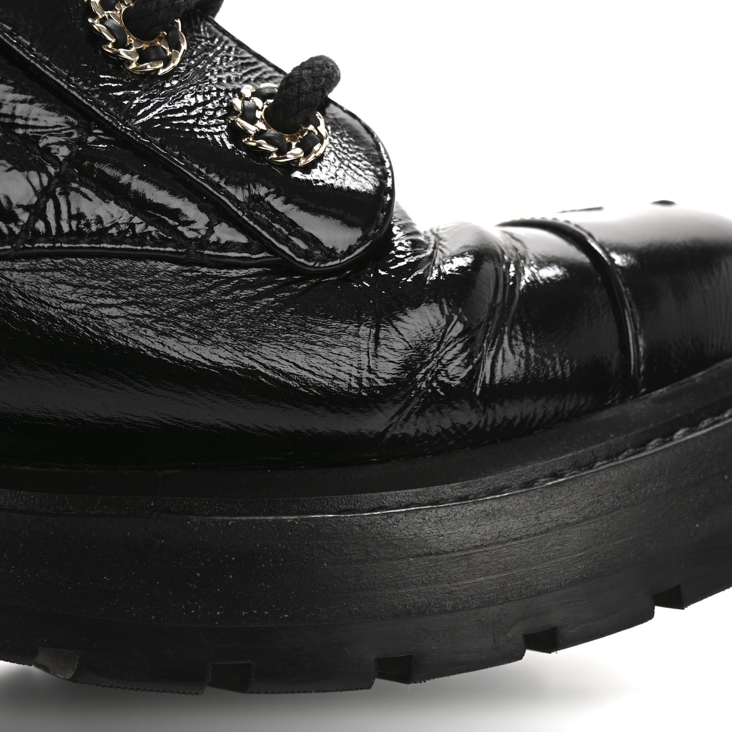 Shiny Lambskin Quilted Lace Up Combat Boots 37 Black